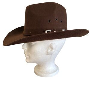 Vintage Australian By CLI Brown Cowboy Hat Size 53 5X Wool Felt Buckle Band